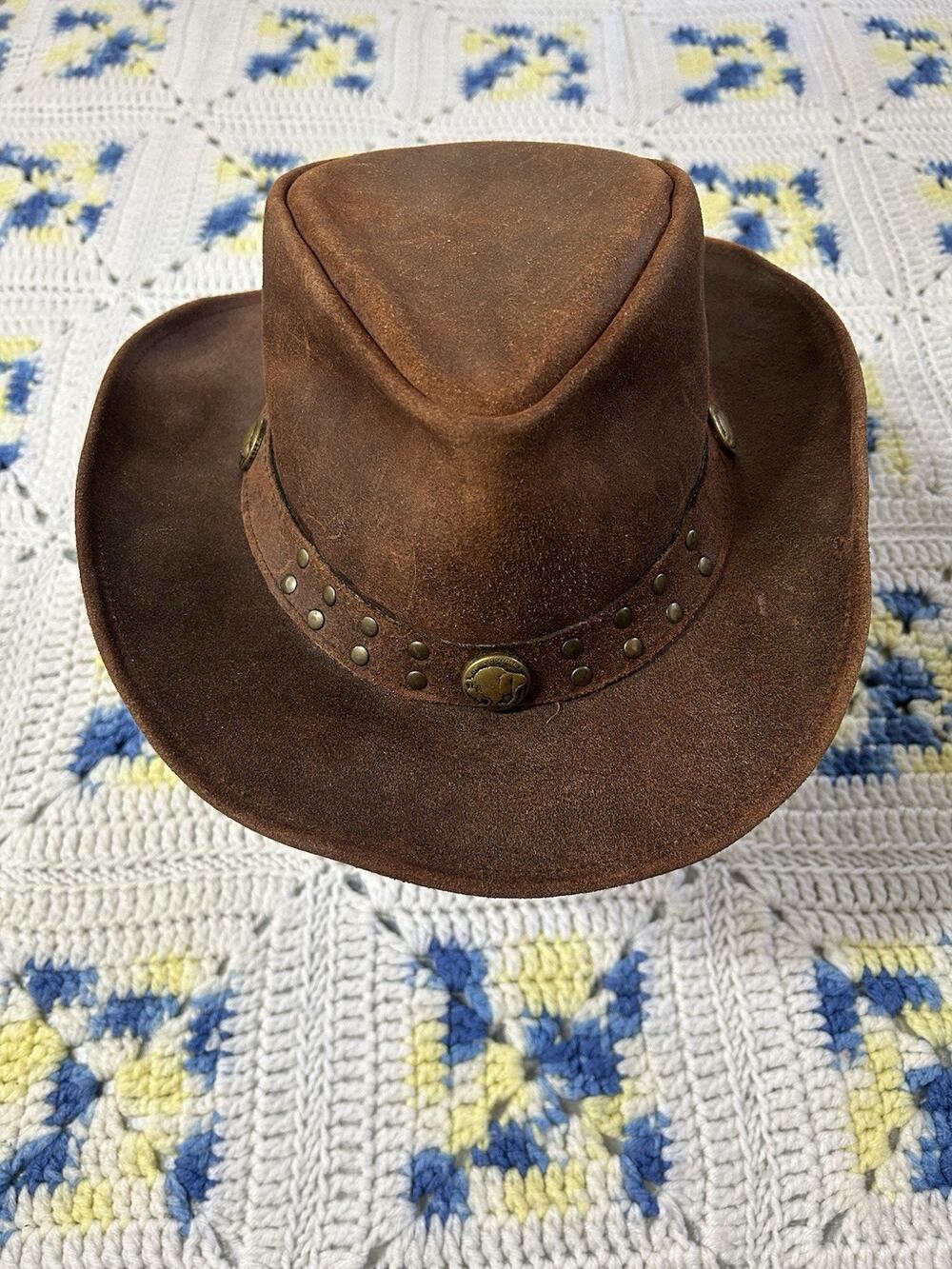 Sidewinder Headwear Australian Style Leather Hat Size S Gold Buffalos On Brim